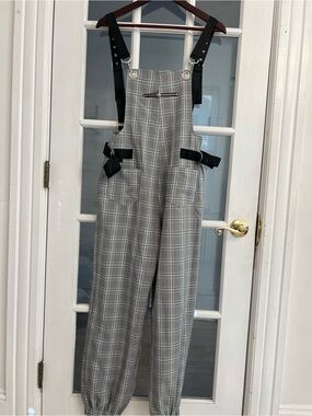 36 POINT 5 Women's Gray & White Plaid Overalls Size S